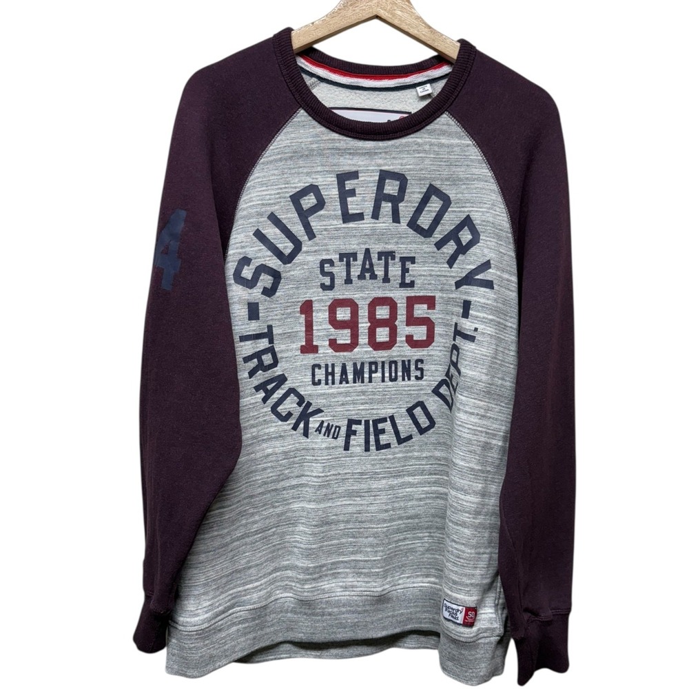 Superdry Mens 2XL Gray Purple Track Field Athletic Dept Sweatshirt‎ Japan